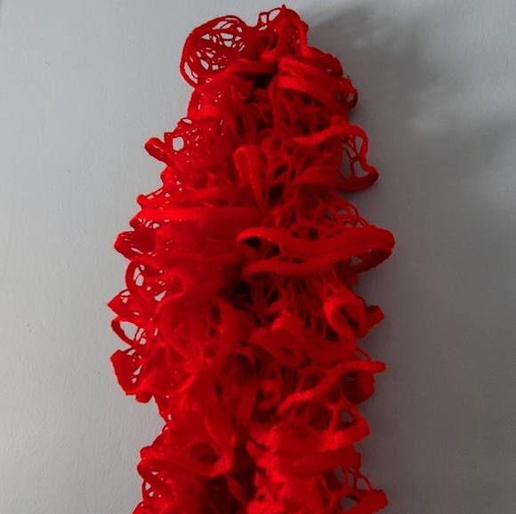 X-Long Red Crocheted Ruffle Scarf - Picture 3 of 8